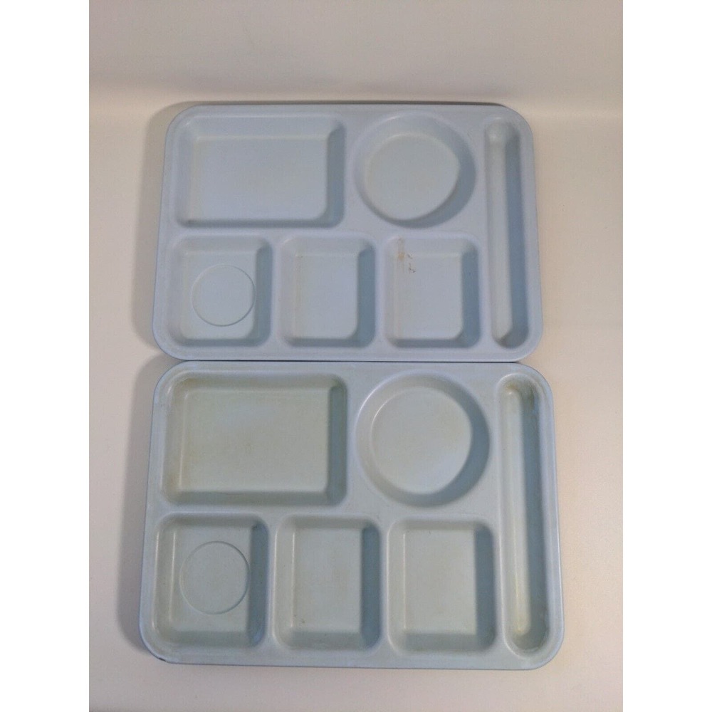 2 Vintage Arrowhead Stack Lunch cafeteria Trays USA MADE Cleveland OH Lt Blue